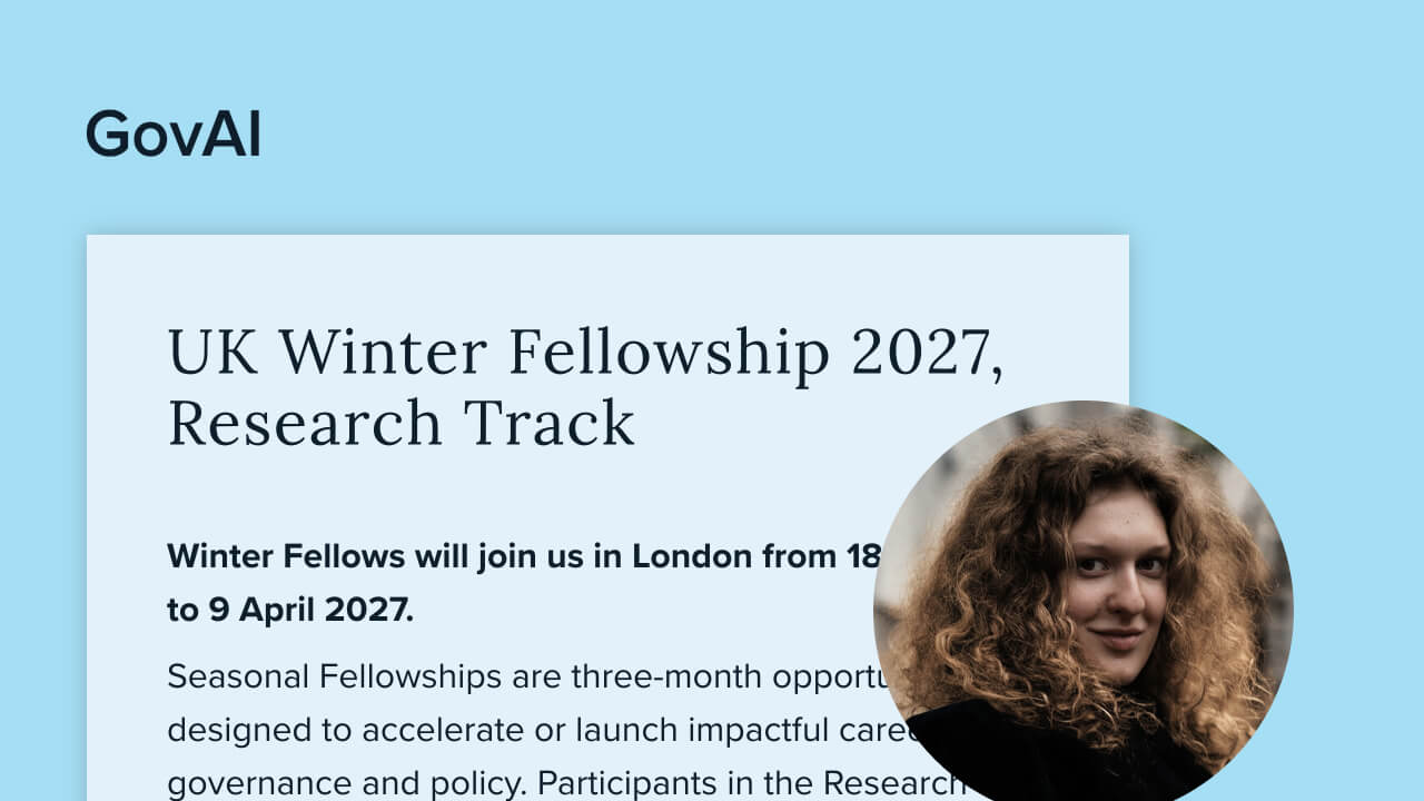 Grafika GovAI przedstawiająca Winter Fellowship 2027 oraz Sofię Yablonskayę